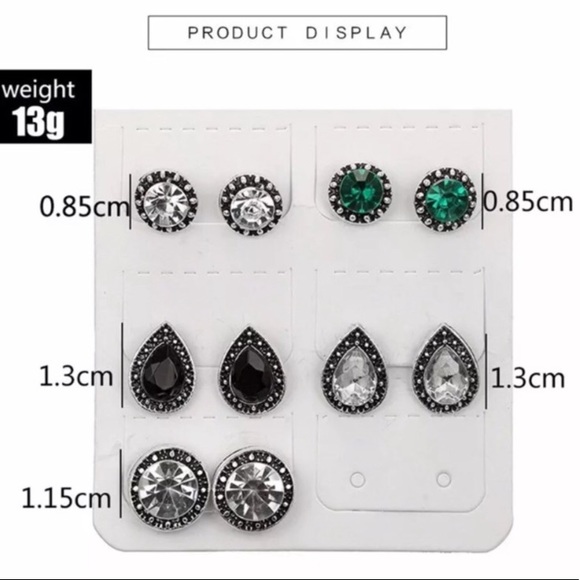 (5) PAIR BOHO ANTIQUE CRYSTAL EARRING STUDS - Picture 5 of 7
